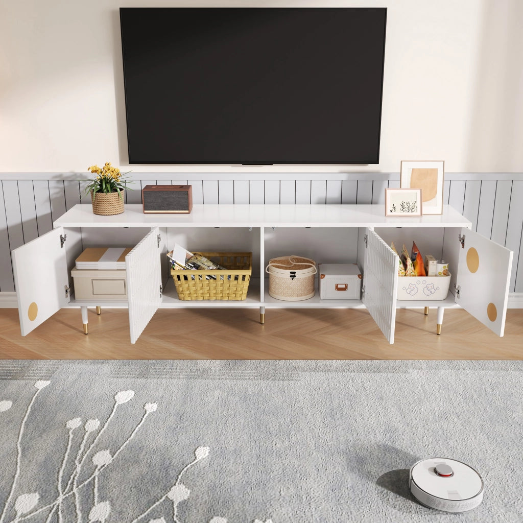 Mobile TV con Ante in Legno Massello e Decoro Oro ¨C MINIMAL ¨C Bianco/Nero