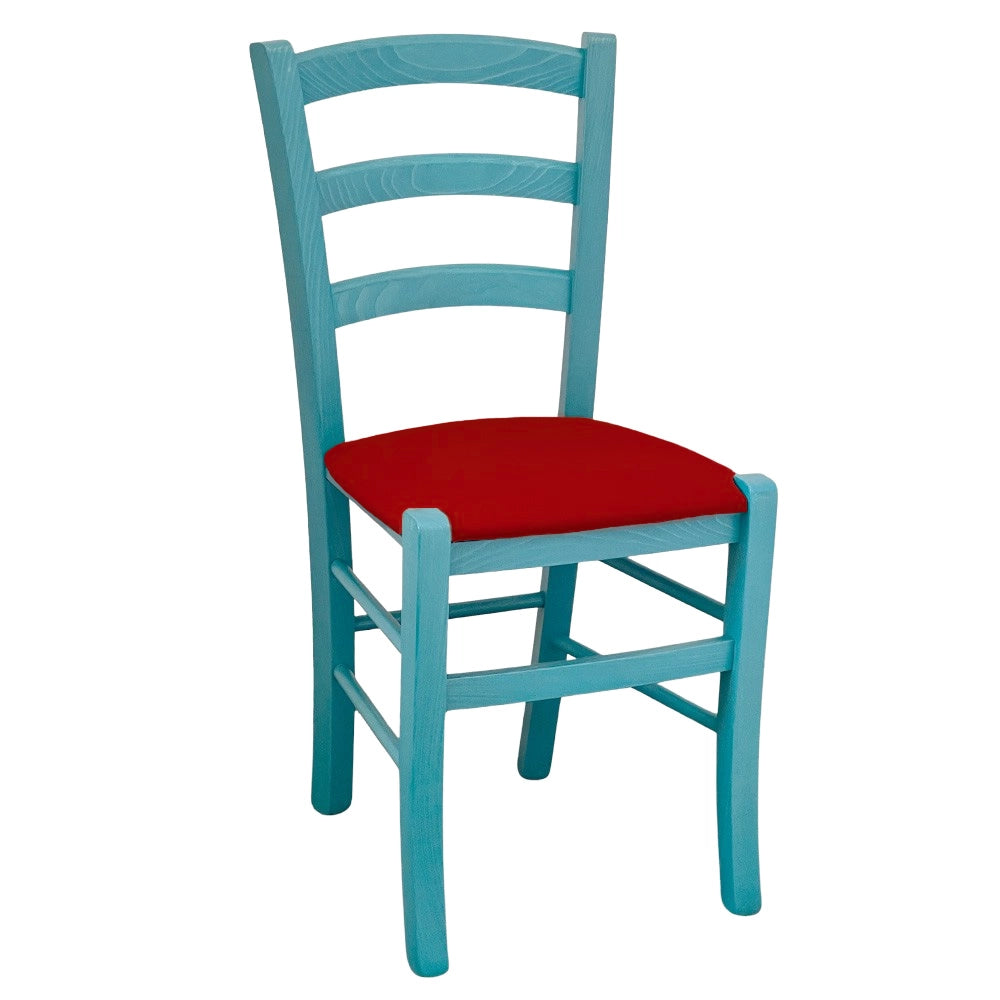 Sedie sala da pranzo Venezia legno turchese con seduta in similpelle rosso