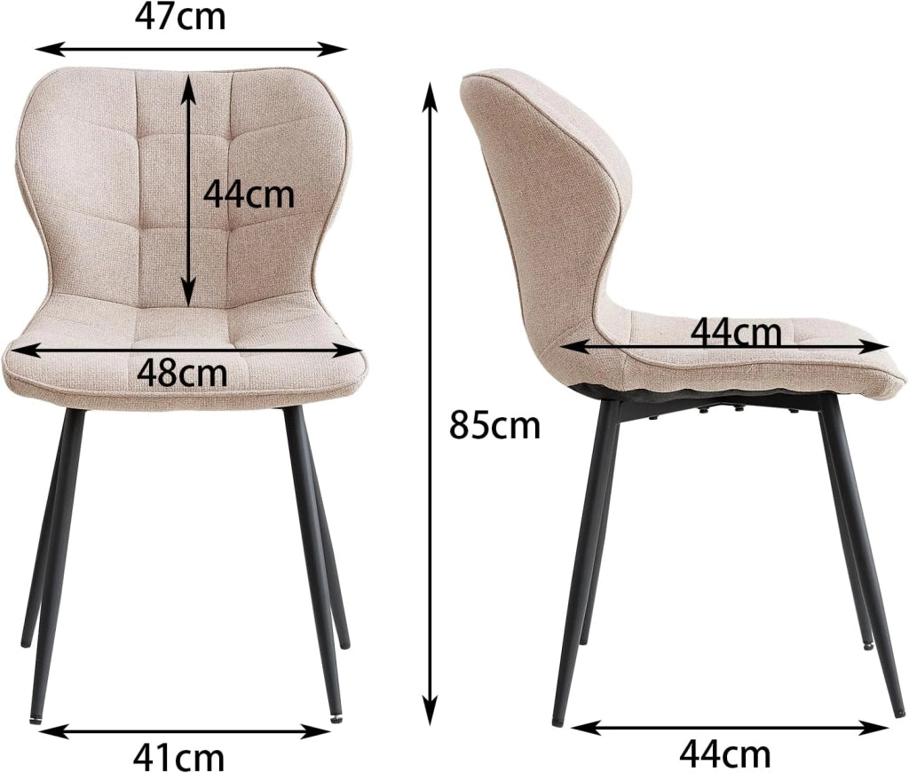 GrandCA HOME Set di 6 Sedie da Pranzo Imbottite in Lino con Schienale e Gambe in Metallo Nero, Sedia da Soggiorno per Cucina, Sala da Pranzo, Camera da Letto - Cachi