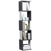 Libreria Moderna Salvaspazio a 5 Ripiani in Legno, 33x28x161cm, Grigio e Bianco