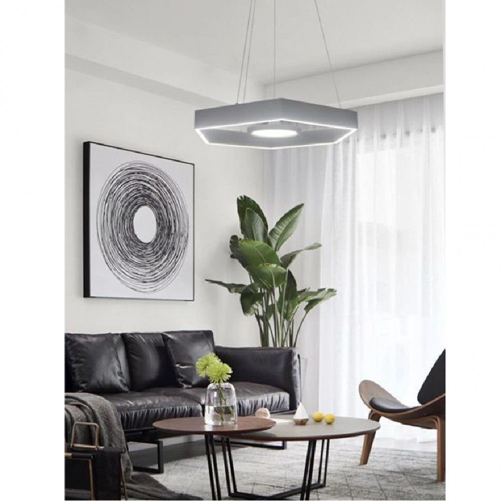 Trade Shop - Lampadario A Sospensione 34watt Led Rombo Grigio Tono Bianco Freddo 6500k Lp-07g -