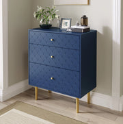 Cassettiera a 3 cassetti in legno e metallo; blu navy; 75 x 40 x 89 cm