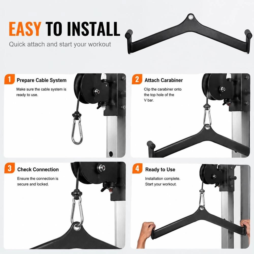 Lat Pulldown Attachment, Rowing V-bar Attachment, 550 Kg Load Capacity For Cable Machines, Triceps Pull-up Bar, Rubber-coated Grip For Back Strength Training, Biceps Curl Triceps Lat Pulldown Bar