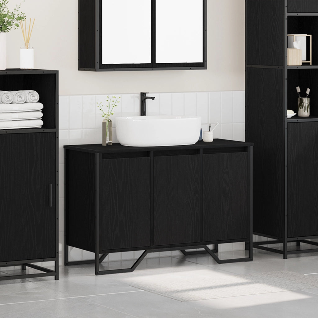 Mobile Lavabo Rovere Nero 91x35x60 cm Legno Ingegnerizzato