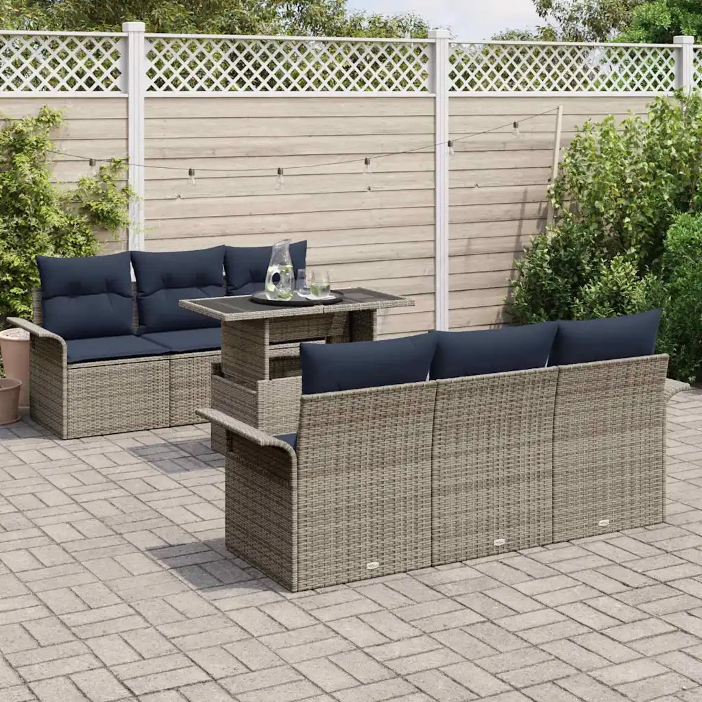 Set Divano da Giardino 7 pcs Grigio Rattan in Polipropilene 3356948