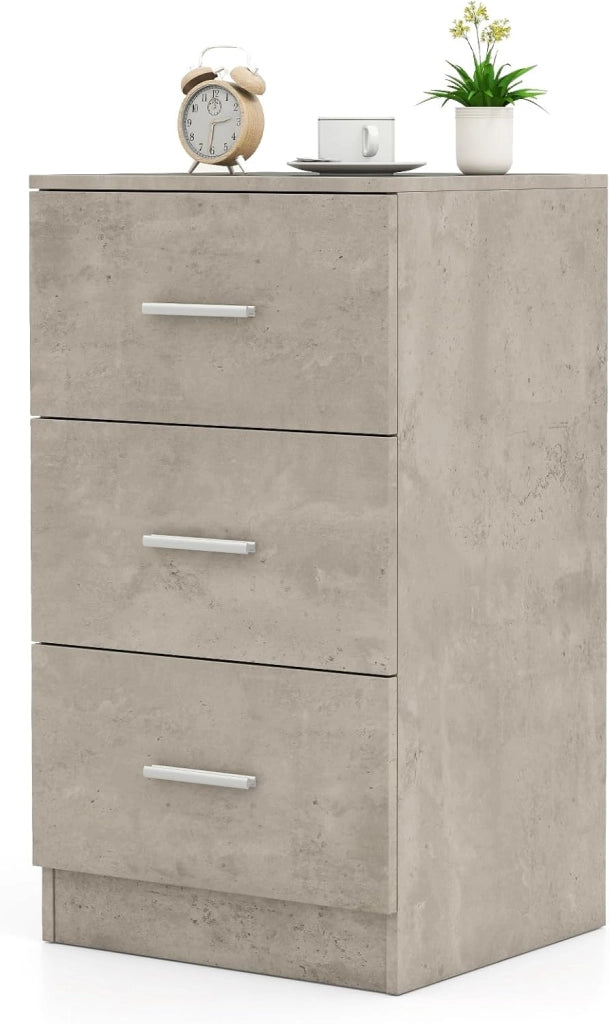 Comodino Camera da Letto 37 x 34 x 66,5cm, Cassettiera in Legno Moderno con 3 Cassetti, Mobile Salvaspazio per Soggiorno, Ufficio e Camerretta (1, Grigio)