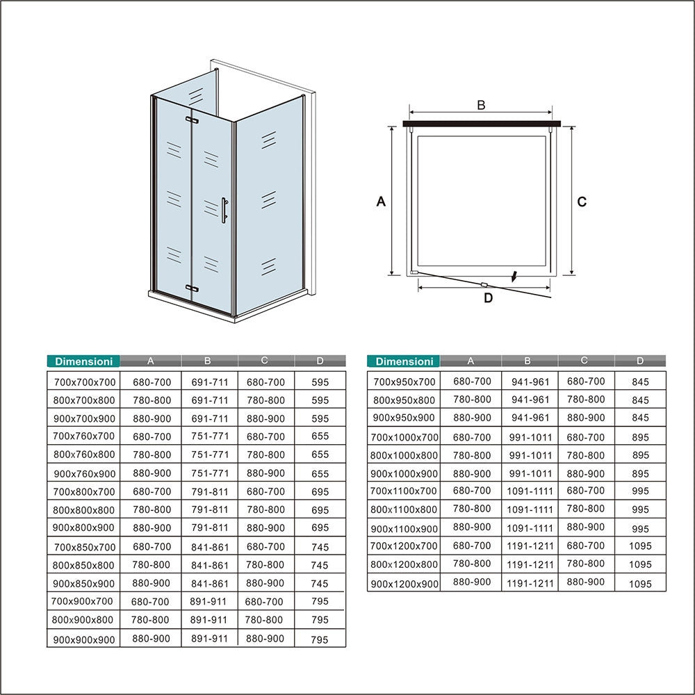 185 cm Box Doccia a Tre Lati Porta Pieghevole a Libro 110 cm Doppia Parete Fissa 70 cm Vetro da 6 mm Temperato Anticalcare Barra Stabilizzatrice 45 cm Cromo Lucido