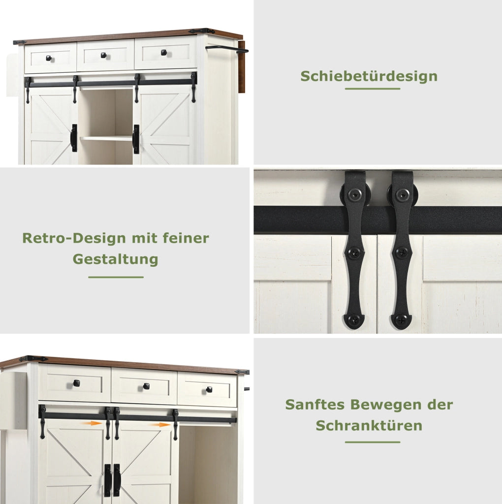 Isola cucina mobile 140 cm con piano pieghevole e cassetti