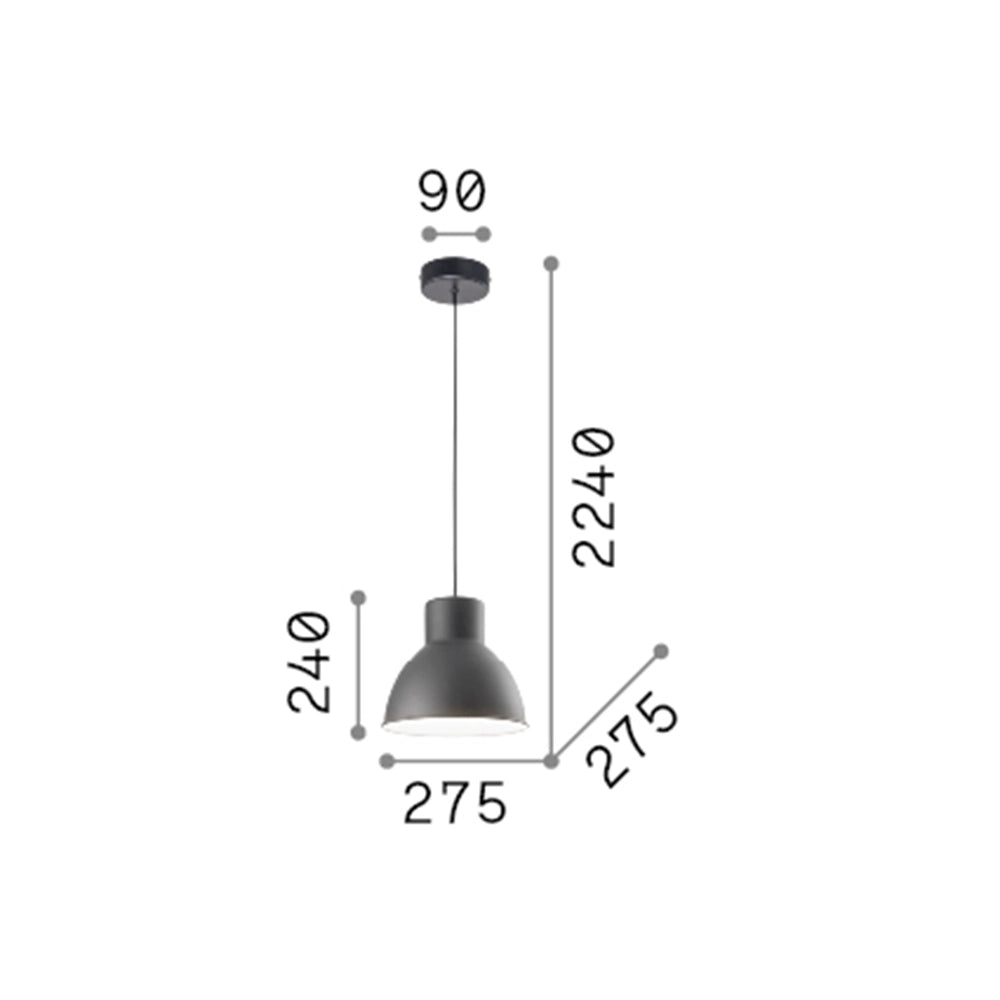 Sospensione Industrial-Minimal Metro Metallo Grigio 1 Luce E27