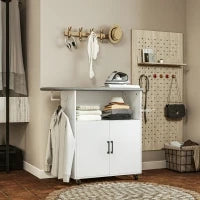 Mobile Asse da Stiro con Armadietto a 2 Ante e Spazio Aperto, 125x43.5x102.5 cm, Bianco