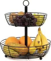 Etagère a due livelli infinita - nera lucida - grandi piatti rotondi per frutta - presentazione frutta - frutta in stile - frutta su un vassoio - H 33 cm - D 29 cm