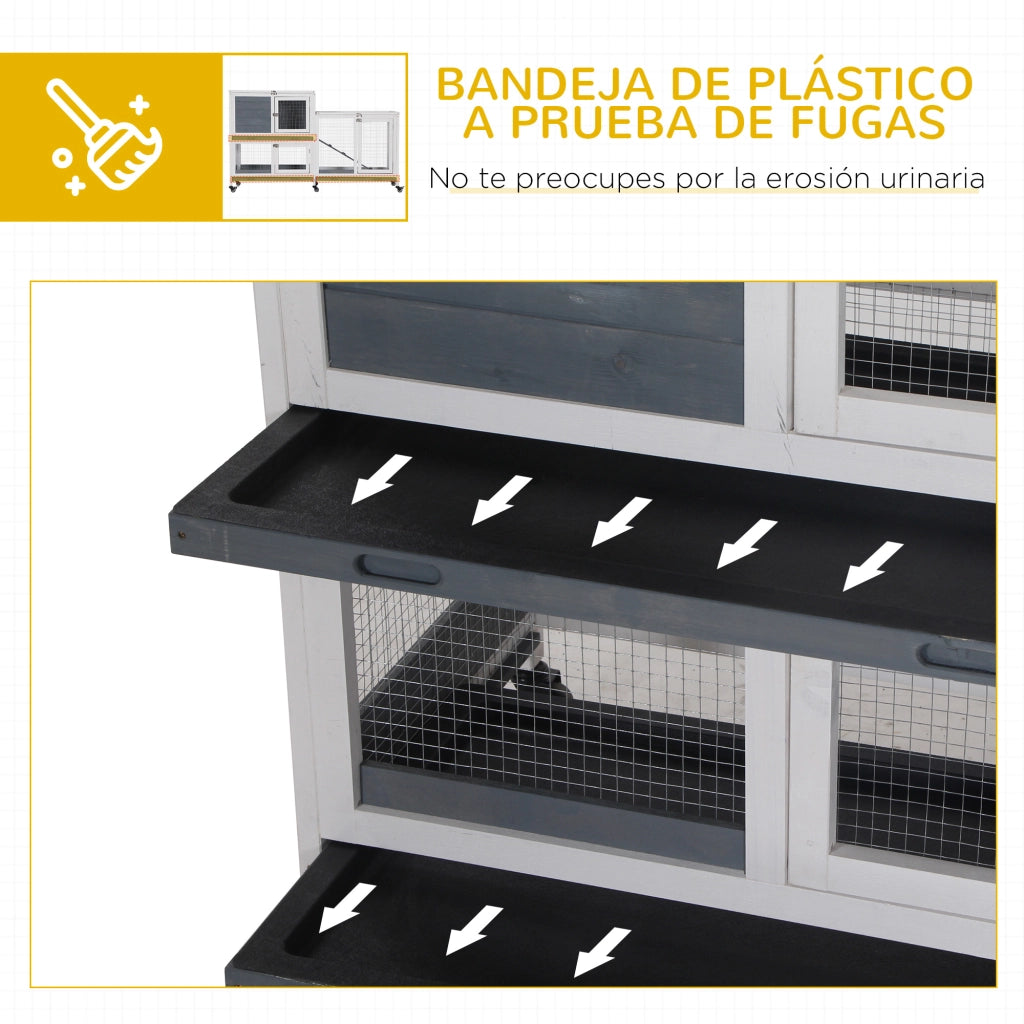 Gabbia per Conigli in Legno con Ruote ¨C zephmum ¨C Grigio 147x45,5x88,5 cm