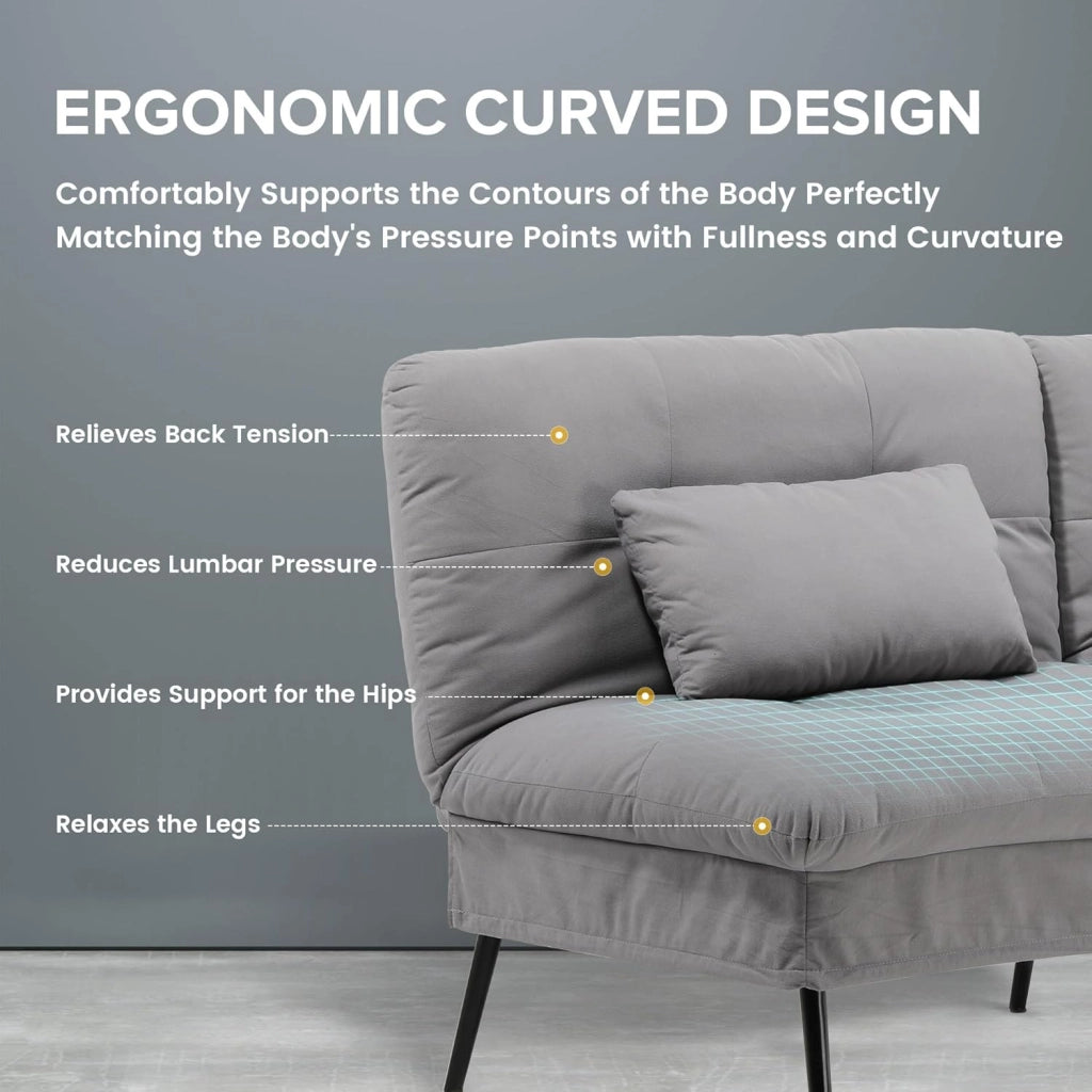 Divano Letto Pieghevole con Schienale Regolabile a 5 Posizioni, Divano Trasformabile Salvaspazio, Schiuma ad Alta Densità, Tessuto, Grigio