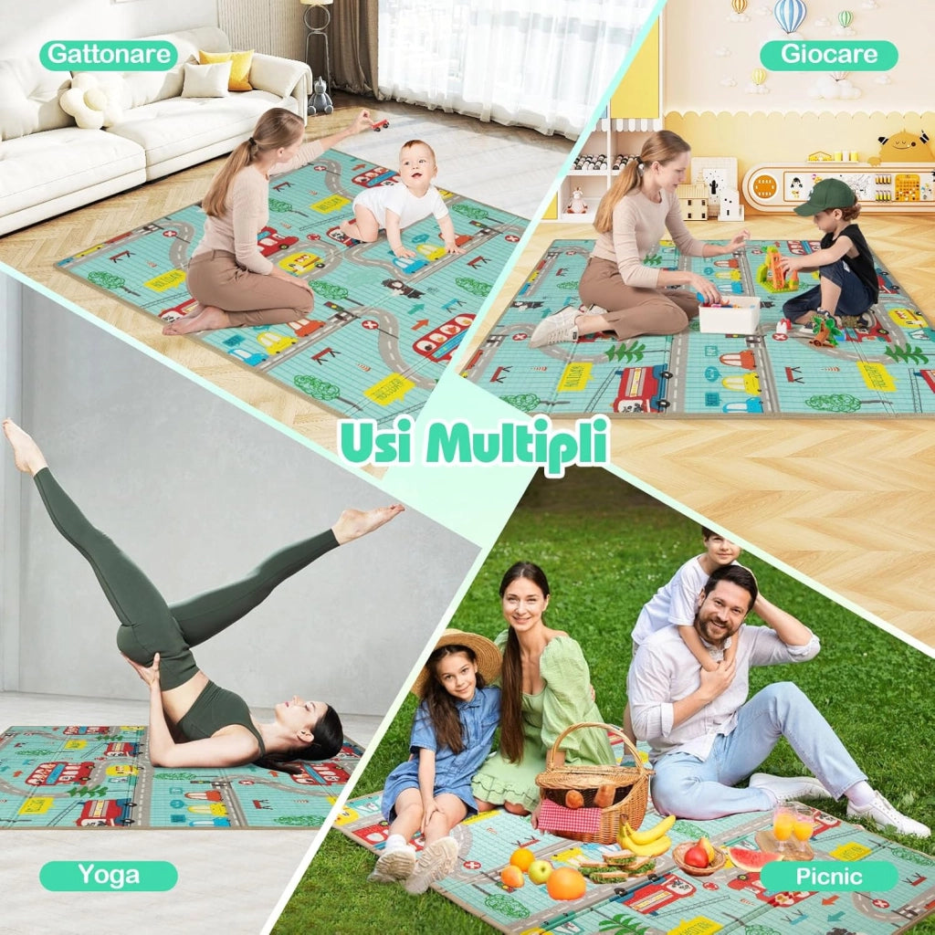 Tappeto Gioco Bambini Pieghevole, 178 × 148 cm, Tappetino Doppia Faccia, Matterasso per Box Bambini, in Schiuma XPE Impermeabile, Tappeto Attività Portatile, per Interni ed Esterni