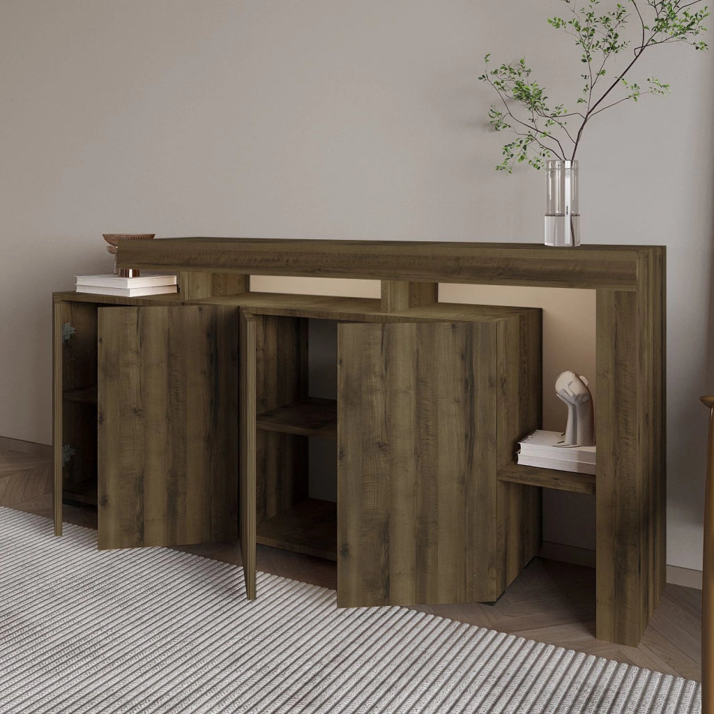 Credenza in legno "Beliz" - 170 x 35 x 80 cm - Noce antico