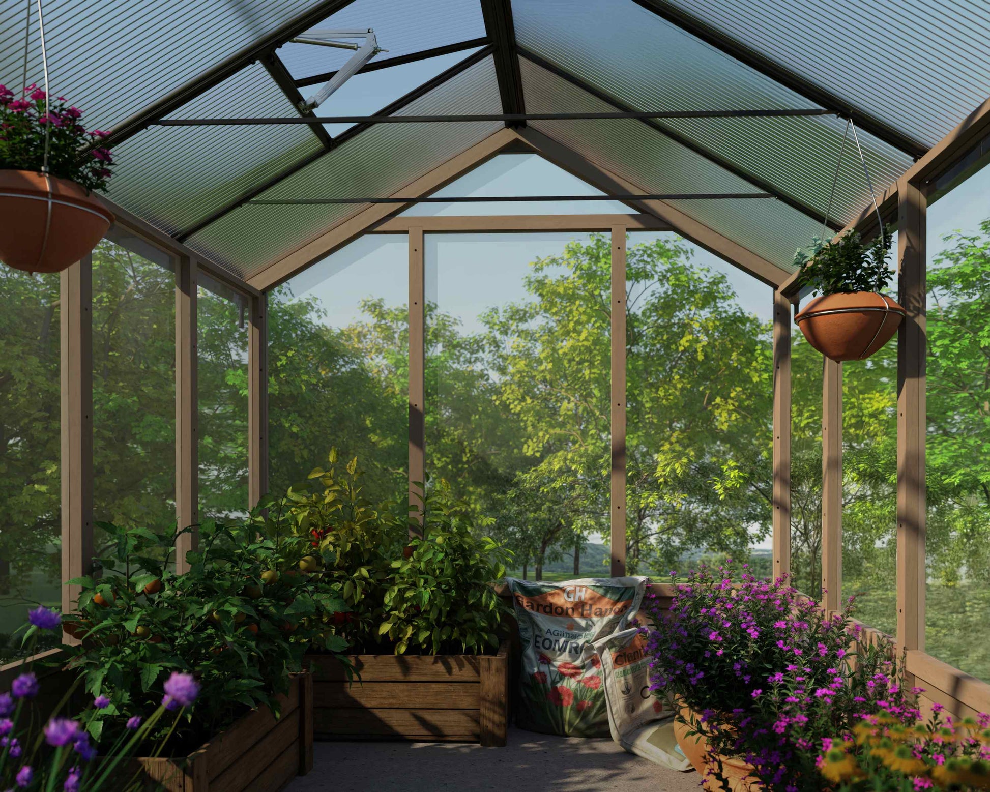 Canopia NATURA Doppio Strato Serra Da Giardino in Policarbonato  360X237.5X261 cm - Legno di cedro
