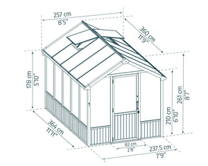 Canopia NATURA Doppio Strato Serra Da Giardino in Policarbonato  360X237.5X261 cm - Legno di cedro