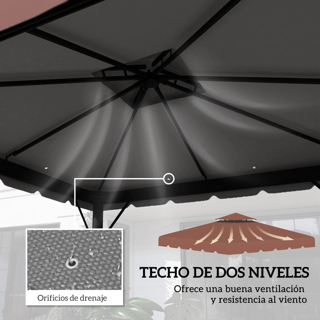 Tetto per Gazebo 3x3 m ¨C zephmum ¨C Marrone, Copertura Doppia, 8 Fori di Drenaggio