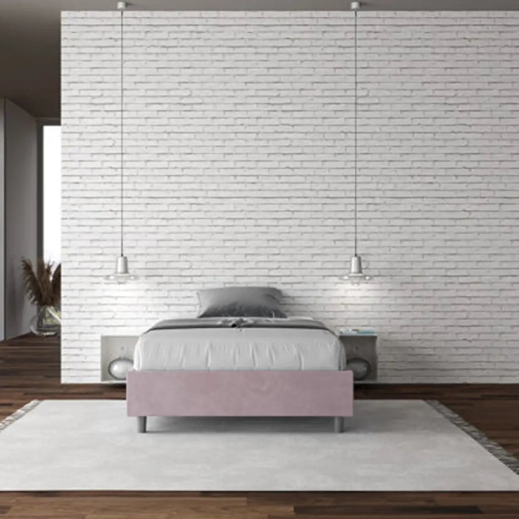 Letto matrimoniale francese contenitore imbottito 140x200 microfibra glicine Azelia