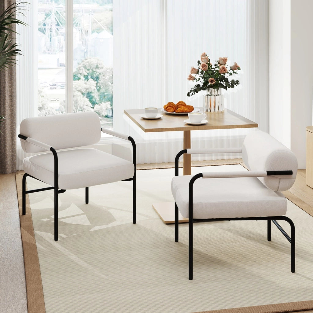 Sedia in velluto con schienale cilindrico e braccioli in metallo per soggiorno, Poltrona per soggiorno camera da letto Bianco-Sedie e poltrone