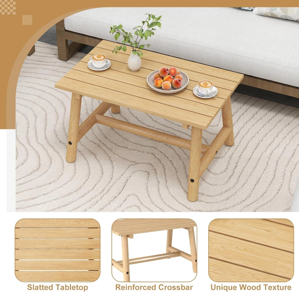 Tavolo da giardino in legno massello, tavolino ausiliario terreza esterno con carico di 125 kg, tavolino basso rettangolare con piano a doghe per balcone, patio, 90 x 55 x 50 cm (naturale)