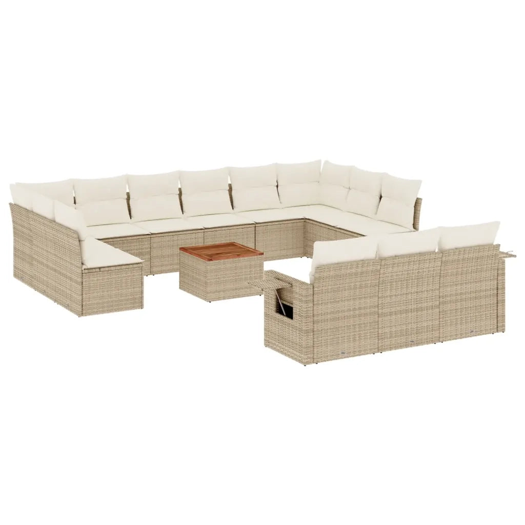 Set Divani da Giardino 14pz con Cuscini in Polyrattan Beige 3257136