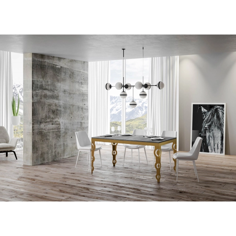 Tavolo allungabile 90x120/224 cm Karamay Evolution telaio Oro - Cemento