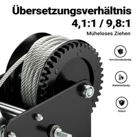 Argano manuale 1500kg fune 10m trasmissione 4:1 8:1 verricello