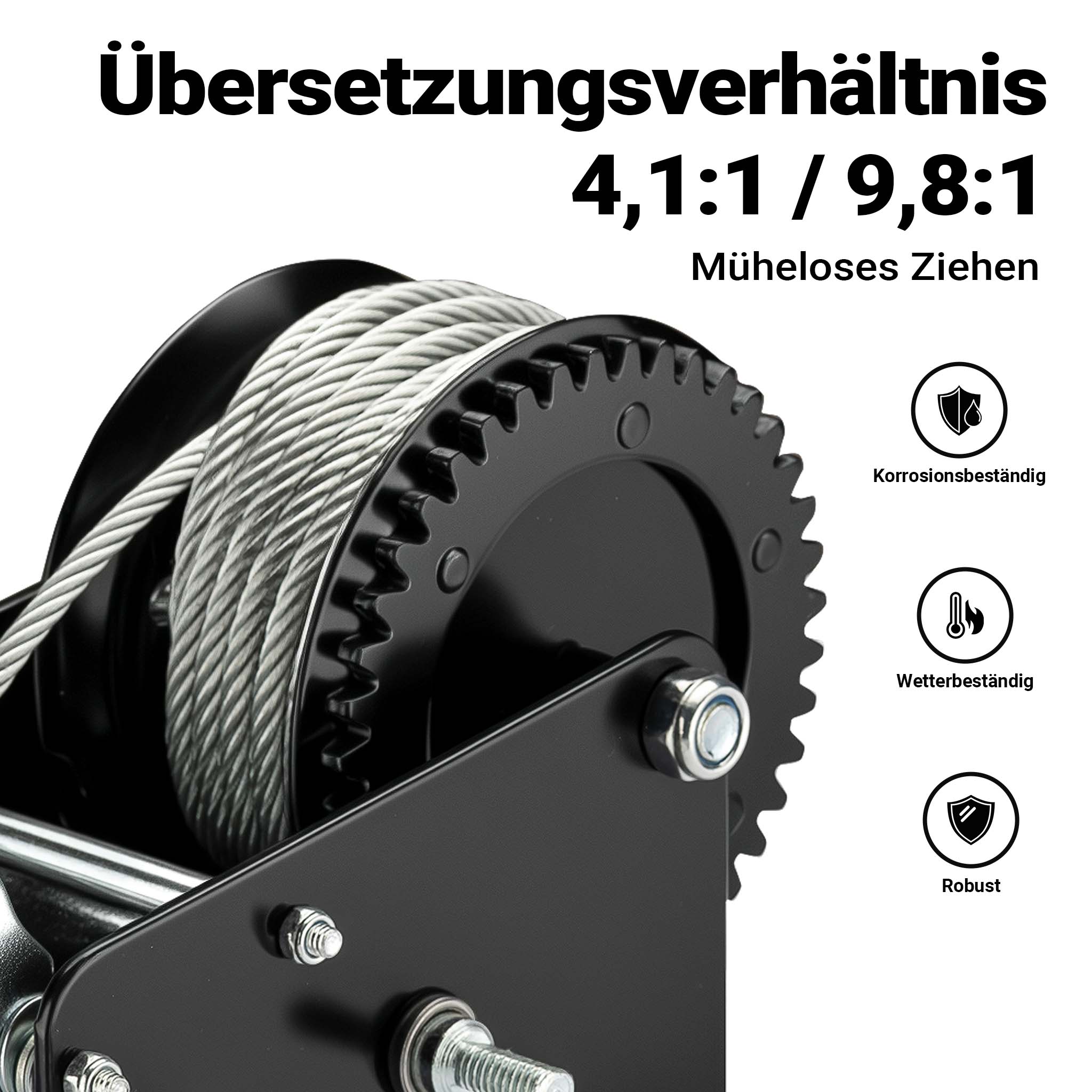 Argano manuale 1500kg fune 10m trasmissione 4:1 8:1 verricello