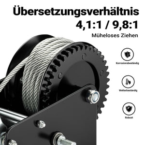 Argano manuale 1500kg fune 10m trasmissione 4:1 8:1 verricello