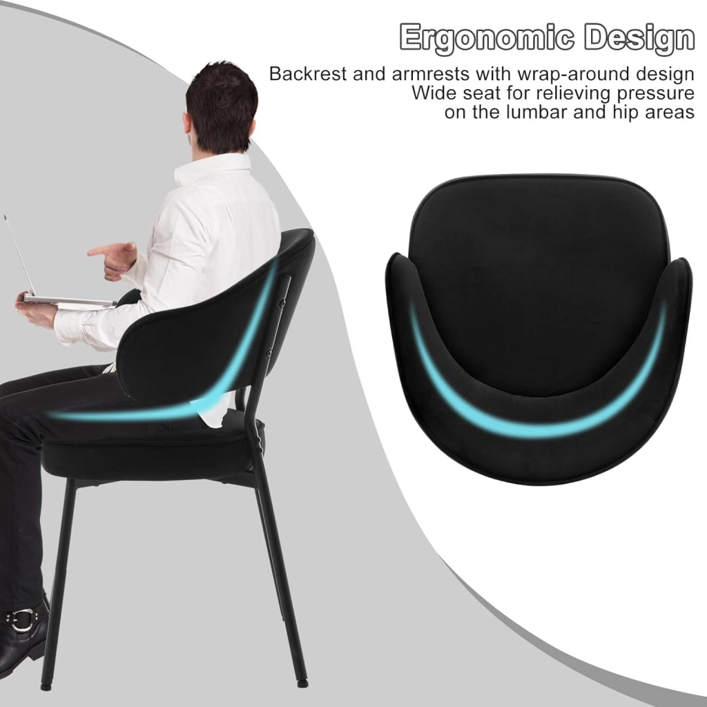 Set di 6 Sedie per Sala da Pranzo, Sedie da Cucina con Schienale, Sedie Imbottite e Rivestite in Velluto con Gambe Metalliche, Sedie Moderne per Camera da Letto, Soggiorno, Nero, BH389sz-6