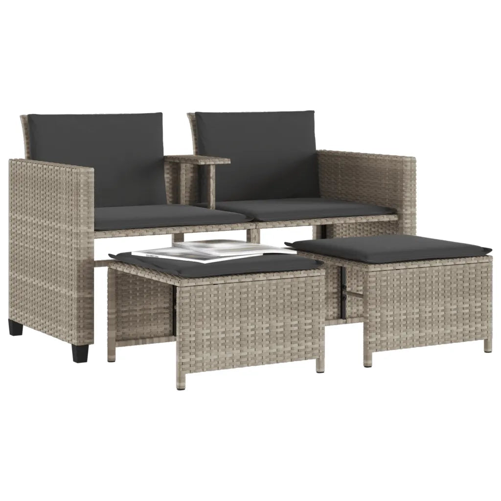 Divano Giardino 2Posti Tavolo Sgabelli Grigio Chiaro Polyrattan 368421