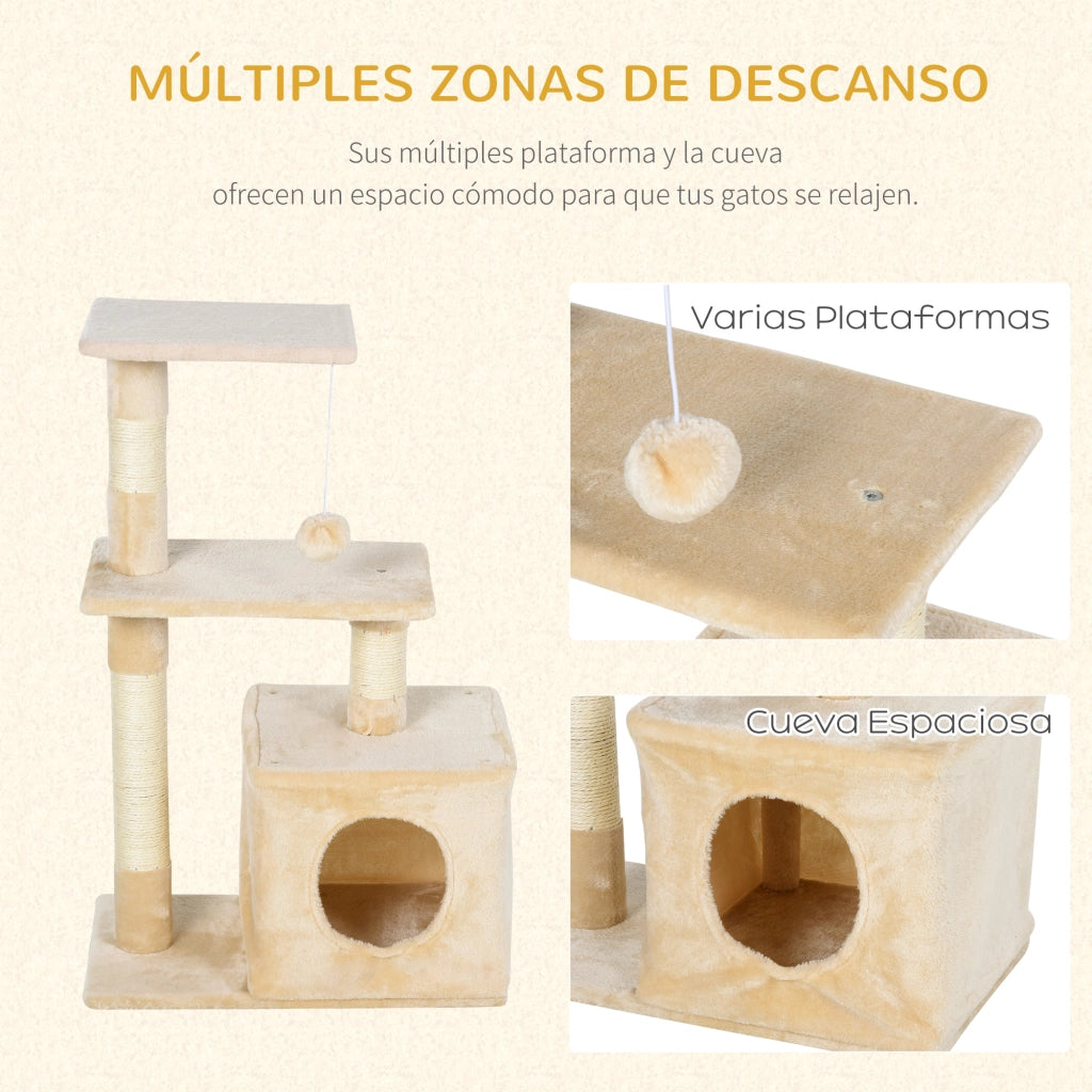 Torre per Gatti con Sisal e Piattaforme ¨C zephmum ¨C 50x30x81.5 cm Beige