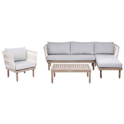 Set Lounge da Esterno in Legno di Acacia con Cuscini Grigi Poltrona in Finto Rattan Tavolino Sinistro 4 Posti