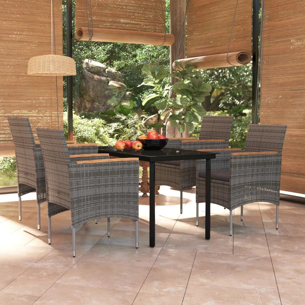 Set da Pranzo da Giardino 5 pz con Cuscini Grigio e Nero cod mxl 39429