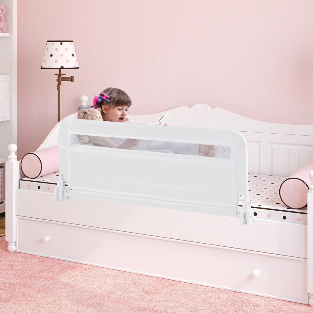 Sponda letto pieghevole con copertura rimovibile di sicurezza per culla, Sponda letto a ribalta per bambini Bianco-Barriere letto