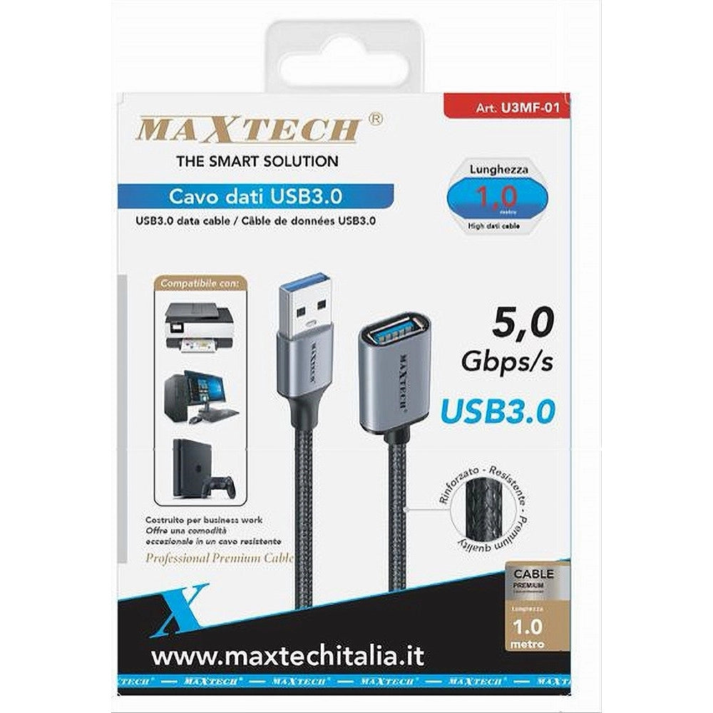 Trade Shop - Cavo Dati Prolunga Usb3.0 Maschio A Femmina Da 5gbps/s 1 Mt Stampante Pc U3mf-01 -