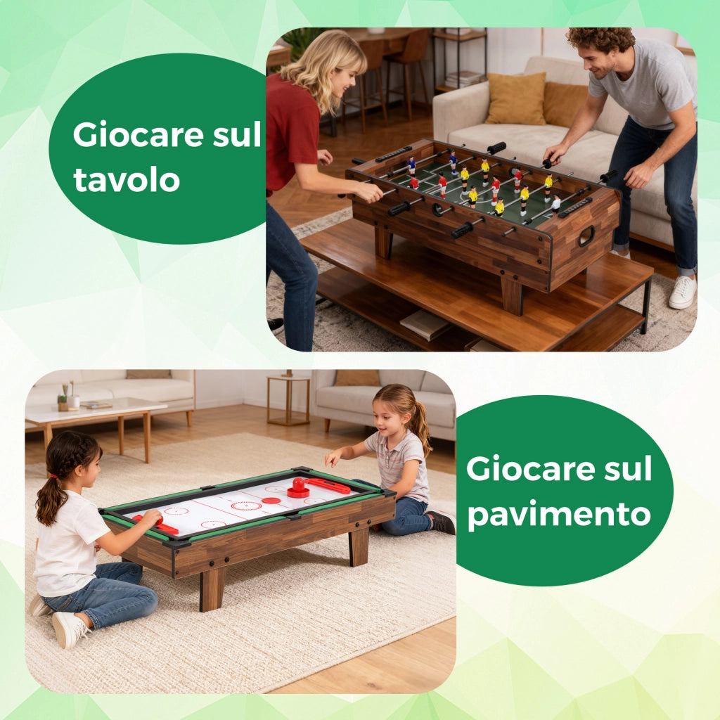 Set di tavoli da gioco 4 in 1 calcio balilla biliardo ping pong-Tavolo multi-gioco hockey accessori per casa sala giochi Marrone