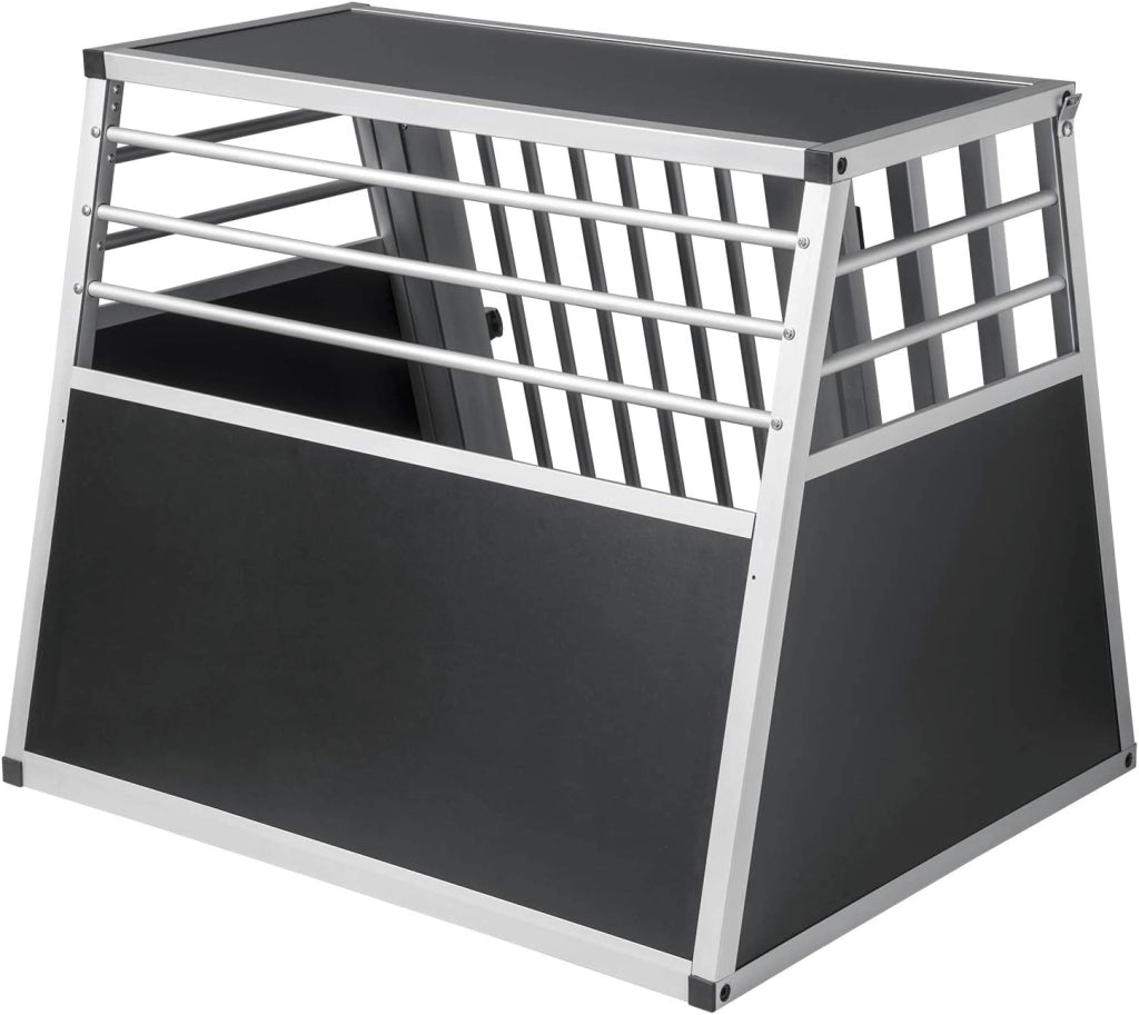 Trasportino Cane Auto, Trasportino Cani Media in Alluminio, Box Trasporto per Cani Media da Auto, Cuccia Cane Esterno, Kennel per Canette con Chiusura per Viaggio Trasporto 80x65x65cm