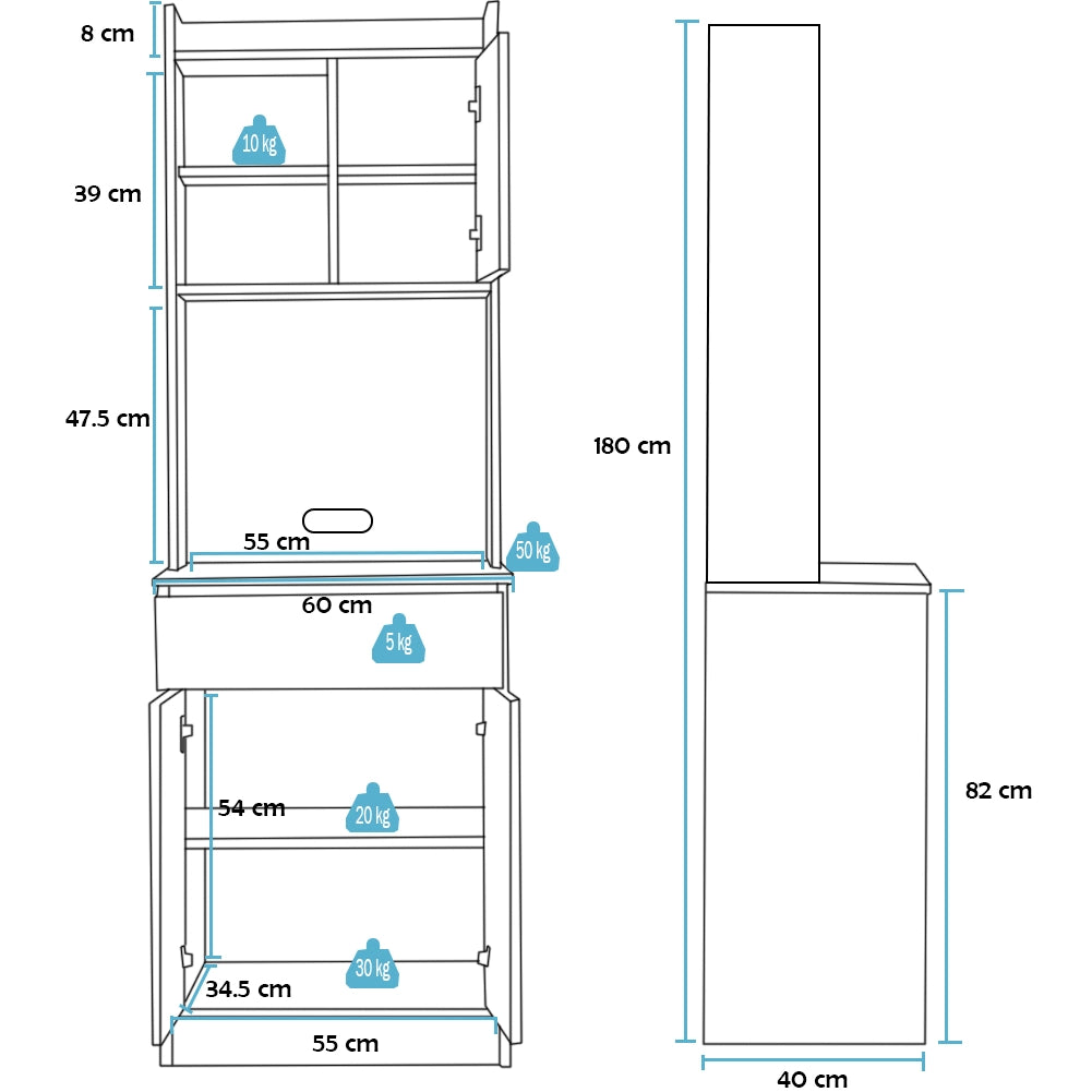 Armadio da Cucina Alto Credenza Multiuso Mobile Salvaspazio Nero e Quercia