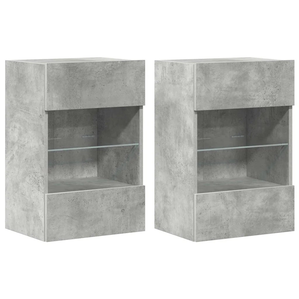 Mobili da parete con luci LED per TV 2pz Grigio Cemento 40x30x60,5cm 837085