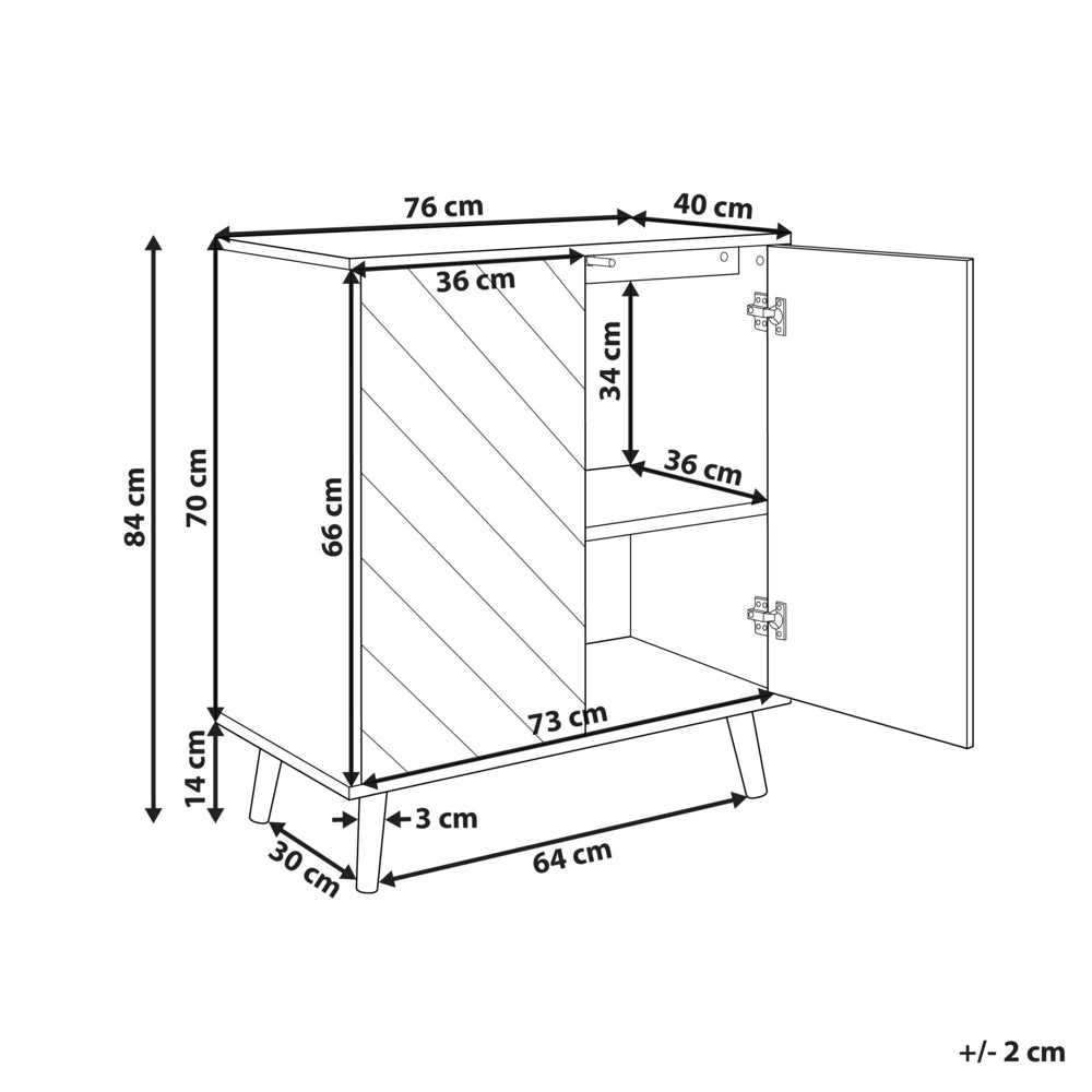 Credenza in MDF nero e legno chiaro impiallacciato in particelle di legno a 2 ante con ripiani Soluzione di archiviazione per la camera da letto scandinava
