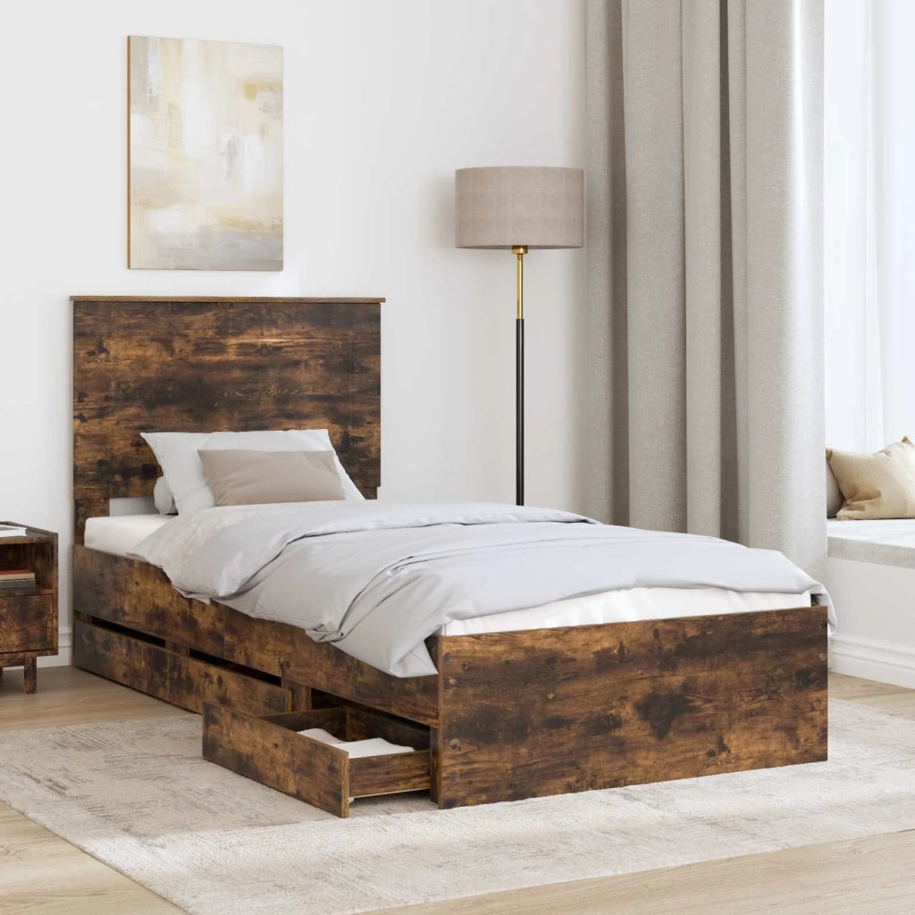 Struttura del letto con cassetto Rovere fumé 90 x 200 cm