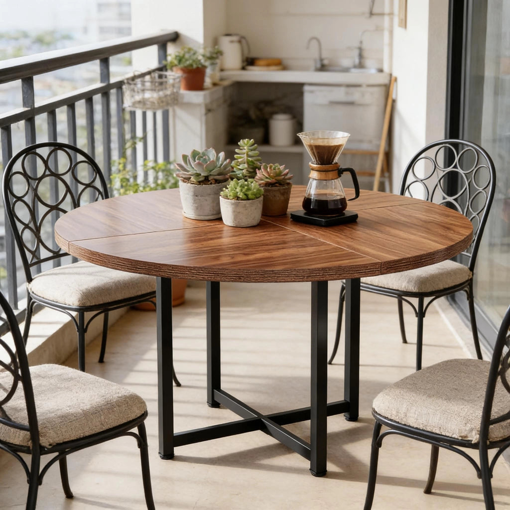 TAVOLO DA PRANZO ROTONDO 120 cm Nero/Marrone in metallo e legno