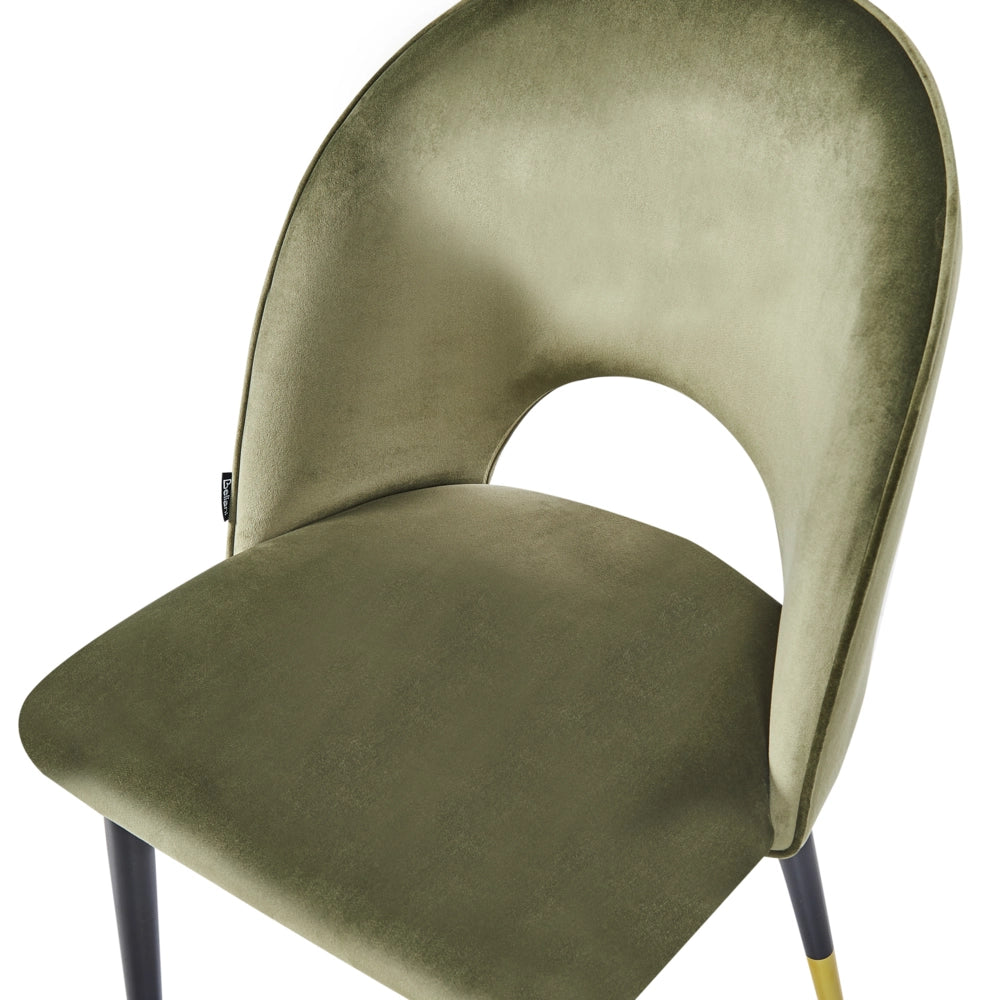 Set di 2 sedie da pranzo rivestimento in velluto verde oliva gambe nere stile glamour retrò
