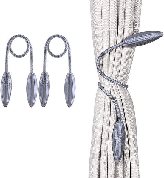 Set di 2 fermagli per tende per tende extra grandi e spesse - Argento grigio
