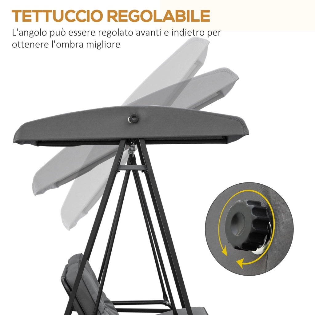 Dondolo 2 Posti per Giardino con Cuscini ¨C Zephmum ¨C Grigio, Acciaio, Poliestere, 144x117x173 cm