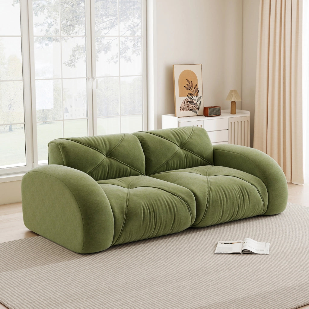 Divano modulare 2 posti senza struttura con schiuma 32D design antiscivolo in ciniglia verde 204 × 95 × 76 cm