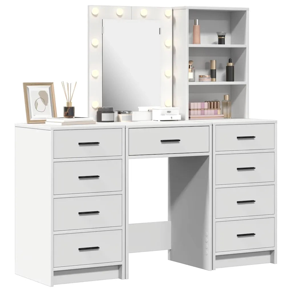 Tavolo da Trucco con cassetto 3 pcs Bianco Legno multistrato 3334218