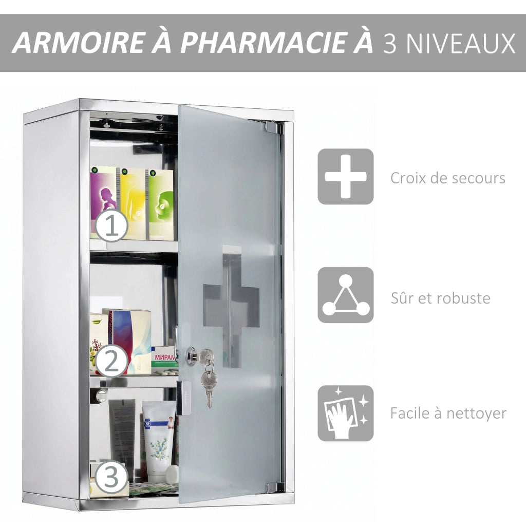 Armadio da muro 3 ripiani in acciaio inossidabile con porta a vetro ¨C Minimal ¨C Bianco 60x30x15 cm